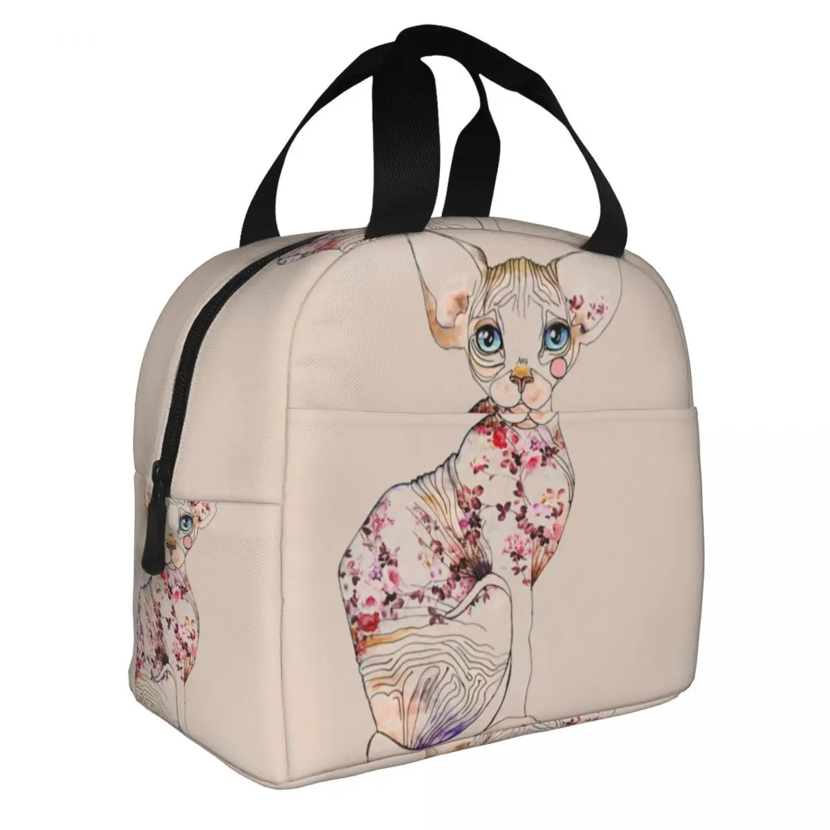 Sphynx Cat Lunch Bento Bags Portable Aluminum Foil thickened Thermal Cloth Lunch Bag for Women Men Boy