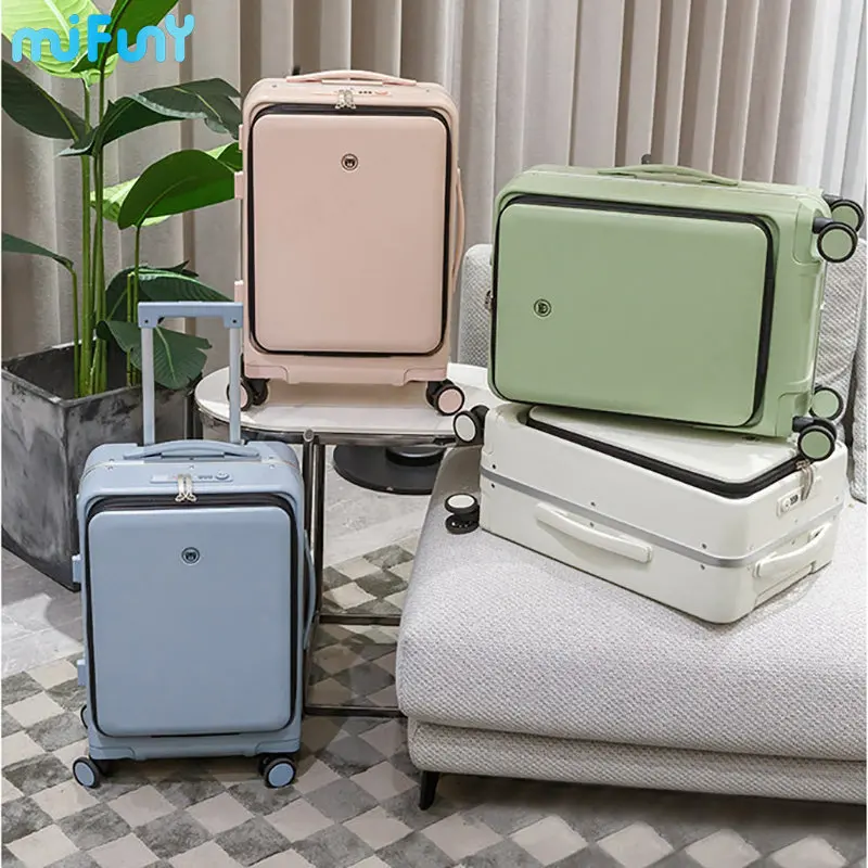 Mifuny Front Opening Suitcase Carry-On with Wheels Rolling Password Travel Suitcase Bag Fashion USB Interface Trolley Luggage