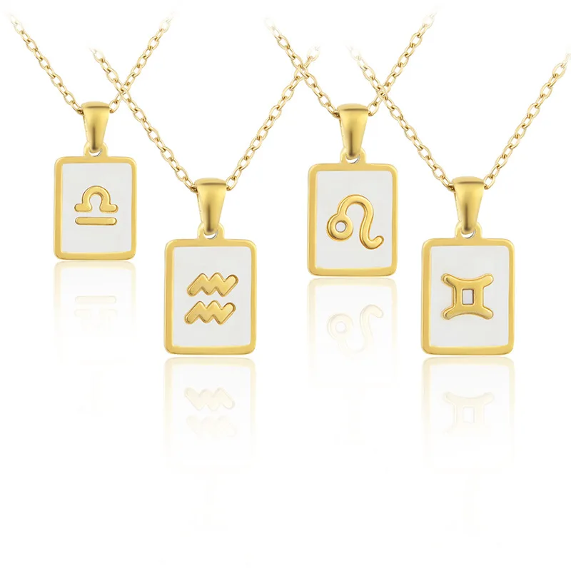 

Gold 12 Constellation Necklace Square Shell Constellation Pendant Woman Necklace Stainless Steel Simple Romantic Couple Necklace