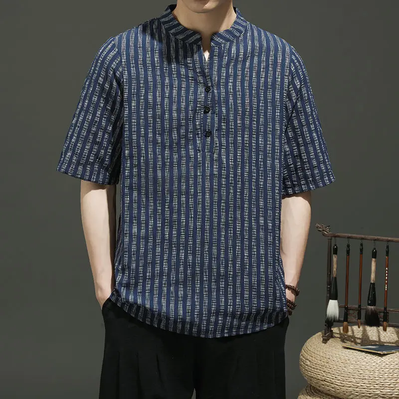 

Новинка лета 2023, Мужская футболка с коротким рукавом, повседневная мужская футболка из хлопка и льна, Мужские дышащие рубашки поло 5XL Q59