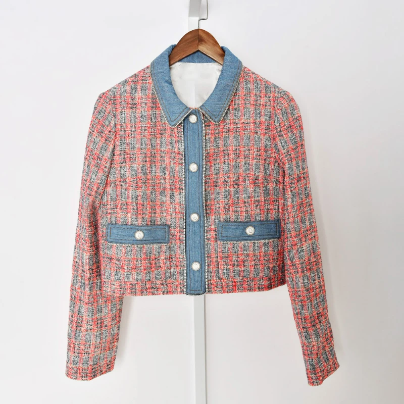 

Женская простая тканая укороченная куртка с длинным рукавом, весна-лето 2023