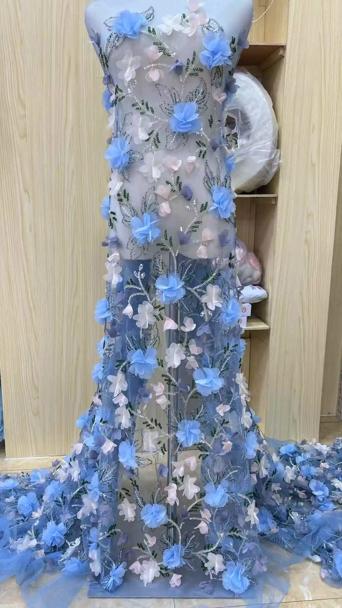 Новый дизайн бусины с цветочной 3D-вышивкой кружево/французский тюль сетчатая