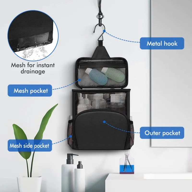 Travel Mesh Shower Caddy Wash Bag Hanging Tote Organizer Toiletry Bags,travel Size Toiletries Men Women Kit Bag with Hook Hanger