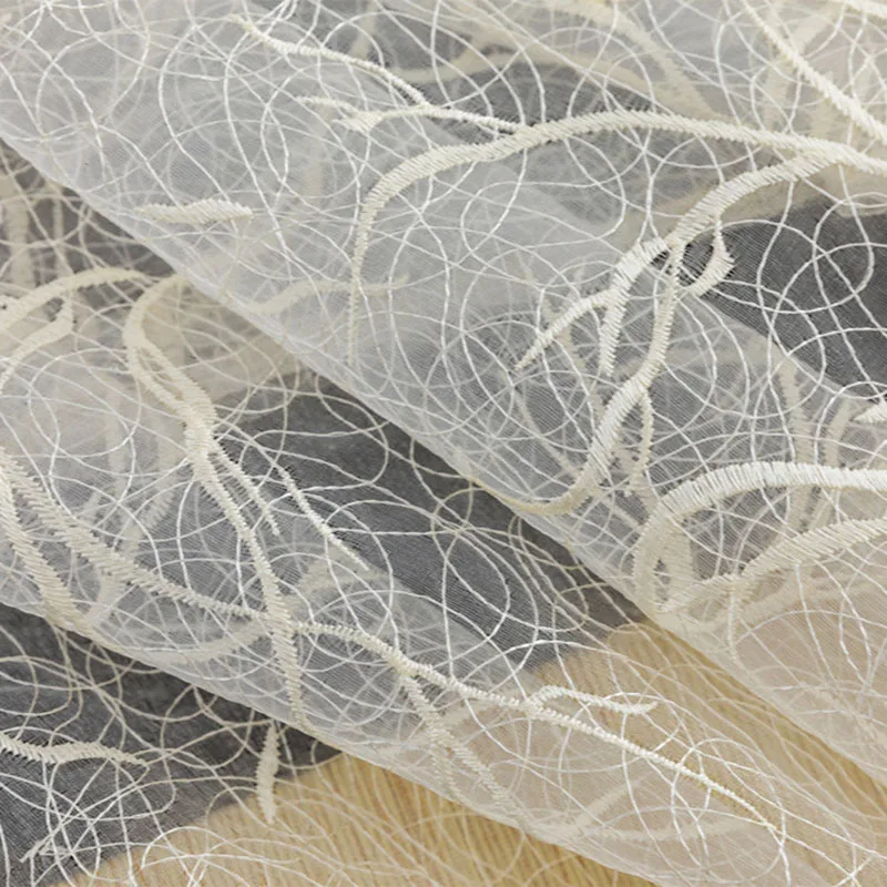 Шторы из полиэстера и хлопка AiFish, бежевые, хаотичный рисунок дерева