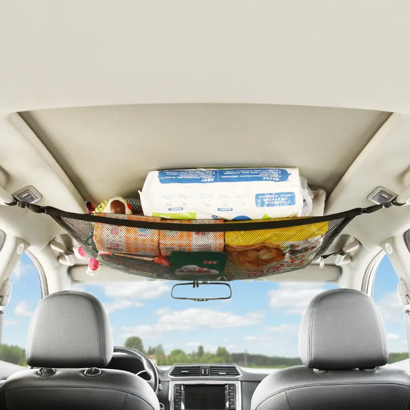 

Car Ceiling Storage Net Pocket Universal Car Roof Interior Cargo Net Bag with Drawstring Sundries Storage Bag