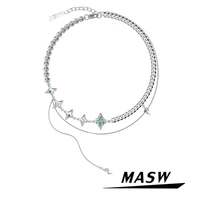 masw popular style geometric pendant necklace 2022 new trend luxury design thick silver plated chain necklace women jewelry