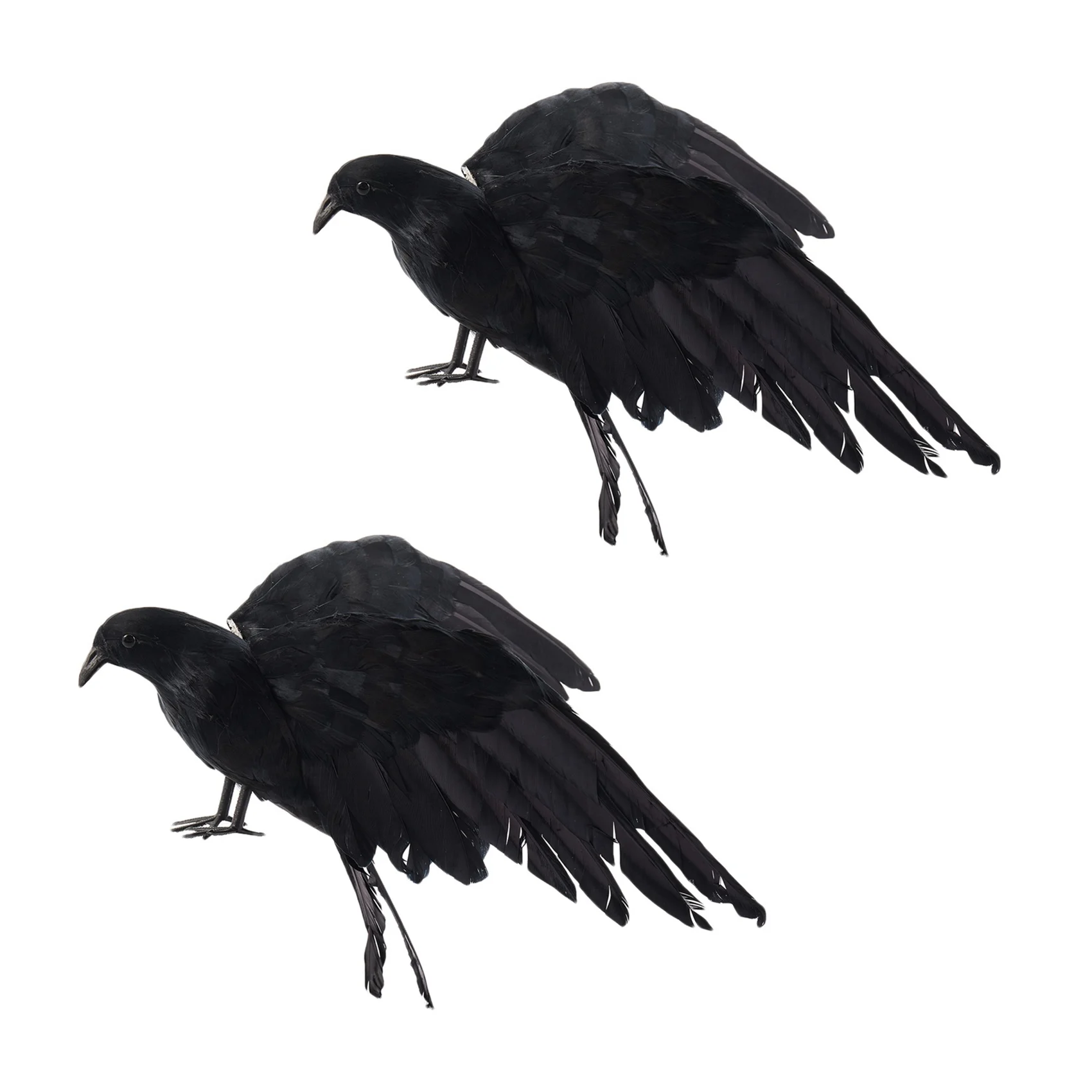 

2X Halloween Prop Feathers Crow Bird Large 25X40cm Spreading Wings Black Crow Toy Model Toy Performance Prop