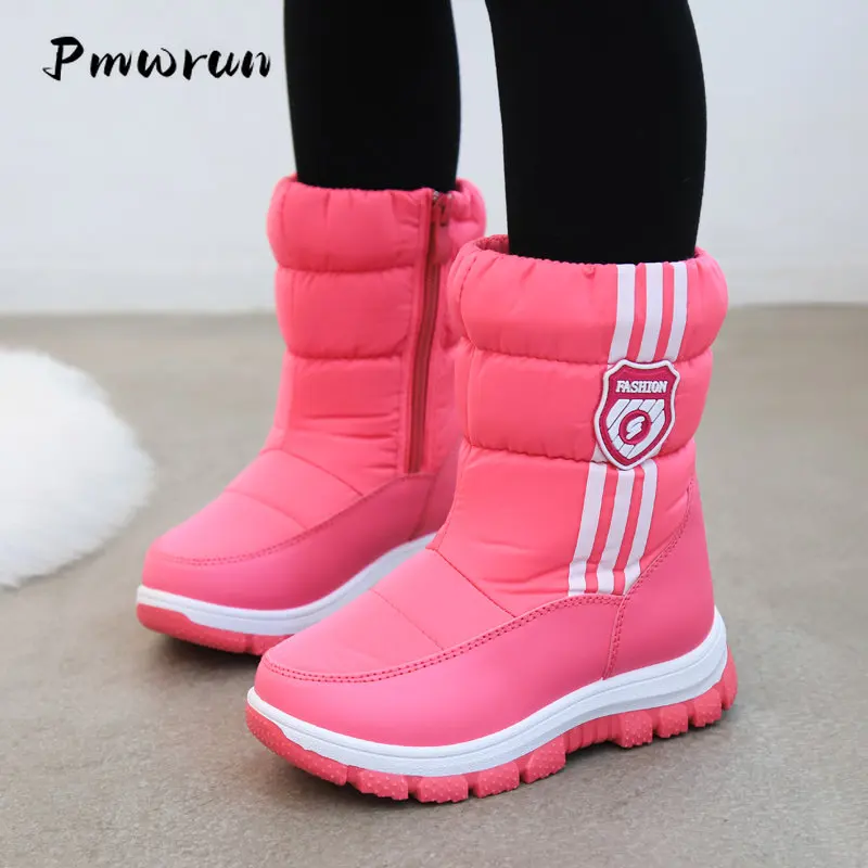 Children Outdoor Furry Shoes Girls Non Slip Waterproof Kids Footwear Child Fashion Snow Boots Pink Winter Warm Fur Ankle Boots