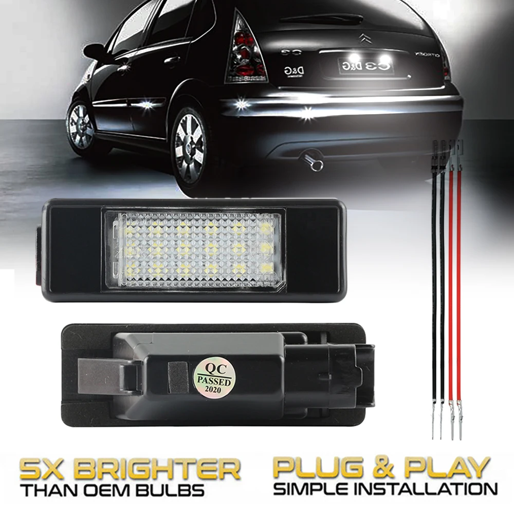 

2Pc Canbus No Error LED License Number Plate Light For Peugeot 307 207CC 208 308 II 407 2008 3008 5008 106 Citroen C5 III Elysee