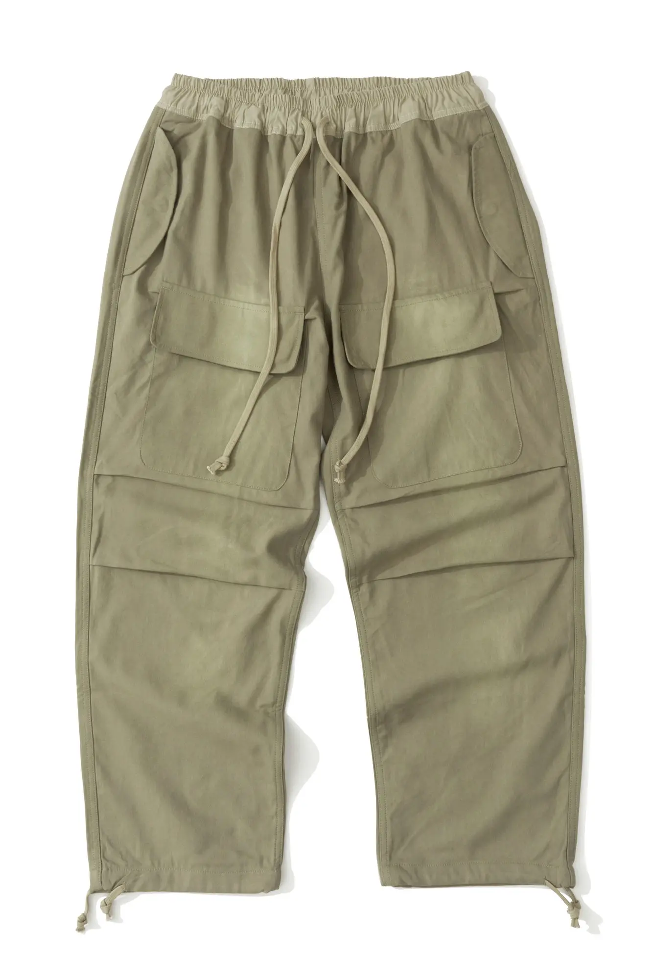 7TH Spring Fall Men's Distressed Ribbon Multi-Pocket Drawstring Overalls Trousers Pants