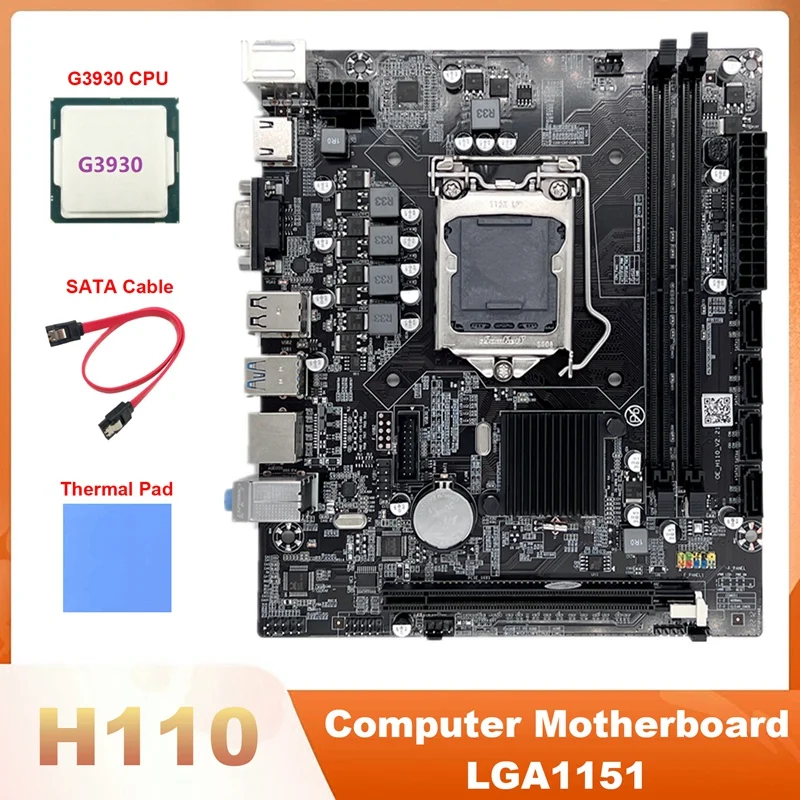 H110 LGA1151 Motherboard With G3930 CPU+Thermal Pad+SATA Cable