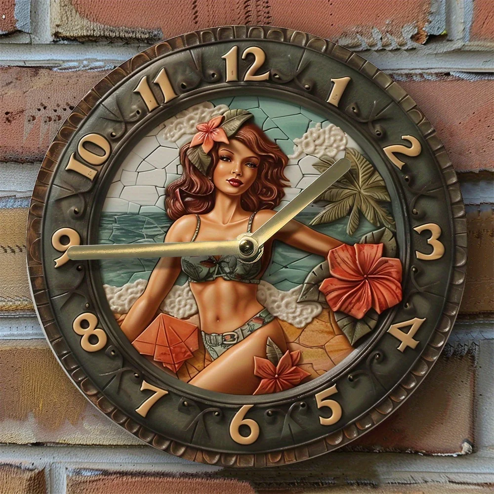 Бесшумные алюминиевые настенные часы с 2D купальником дизайн девушки-идеально