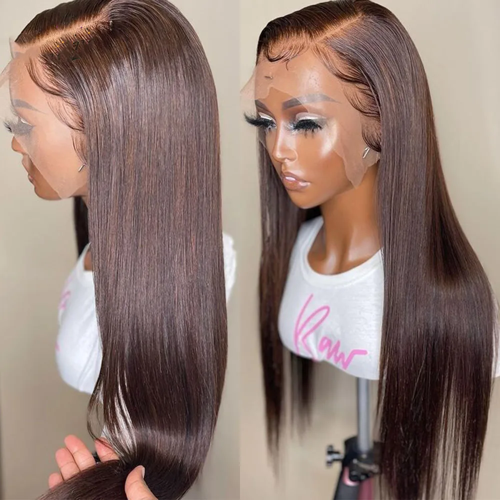 

Middle Part 26"Long Glueless Soft 180Density Preplucked Silky Straight Brown Lace Front Wigs For Black Women Babyhair Daily