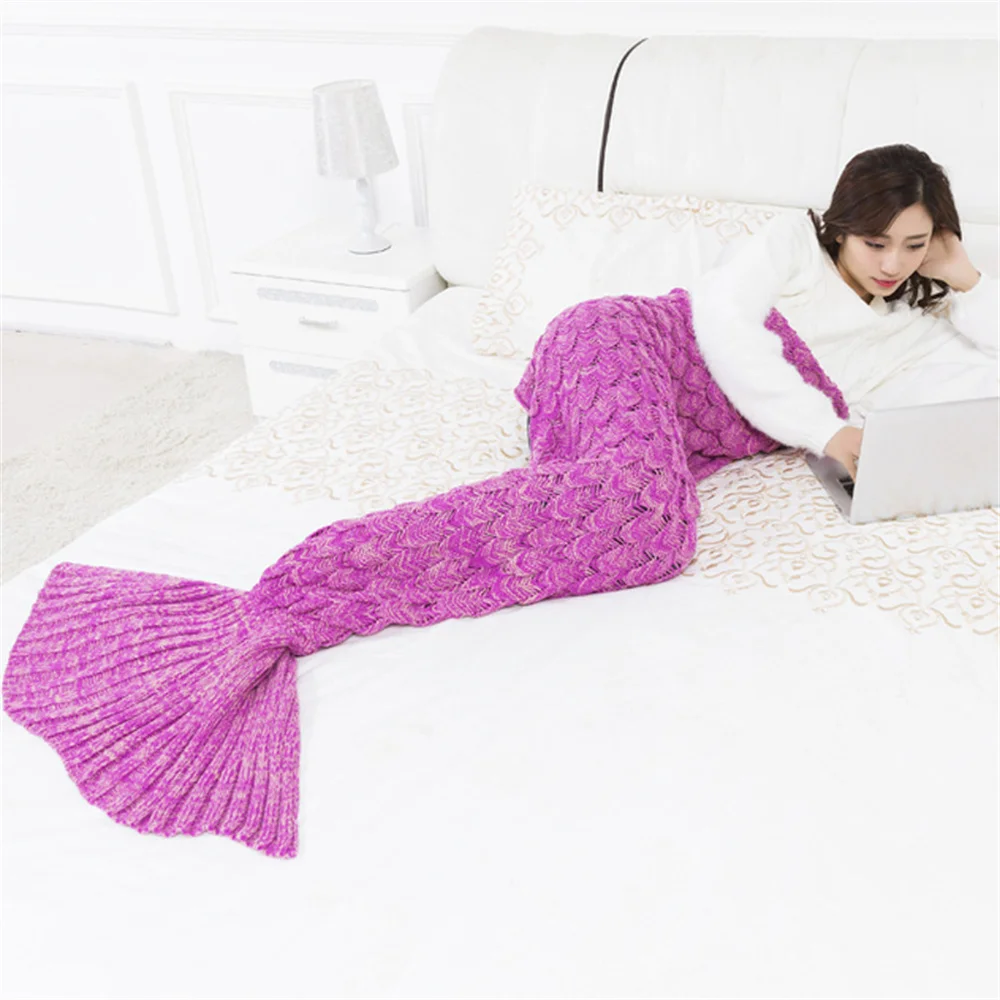 

145X70CM Baby Mermaid Tail Blanket Fish Scale Mermaid Blanket Super Soft Sleeping Knitted Mermaid Tail Blanket Sleeping Bag