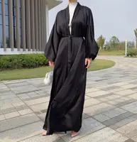 Eid Open Abaya Dubai Ramadan Muslim Hijab Dress Kaftan Bubble Satin Abayas for Women Islam Clothes abaya Kimono Femme Musulmane 2