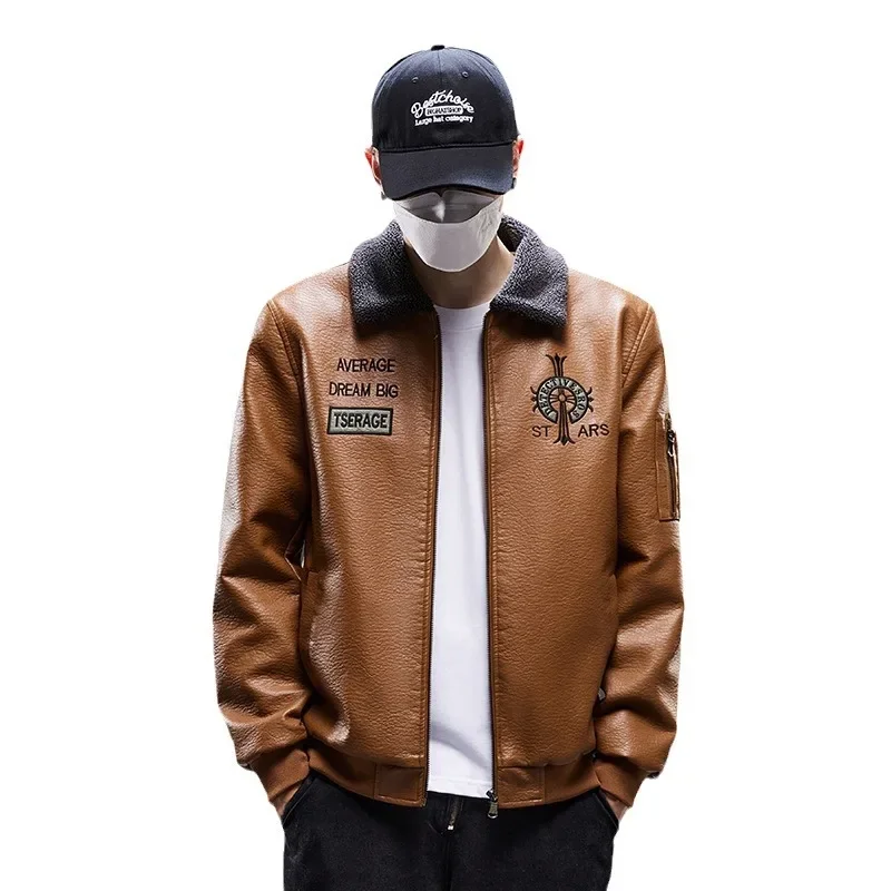 Винтажная кожаная куртка в американском стиле для мужчин зимняя модная