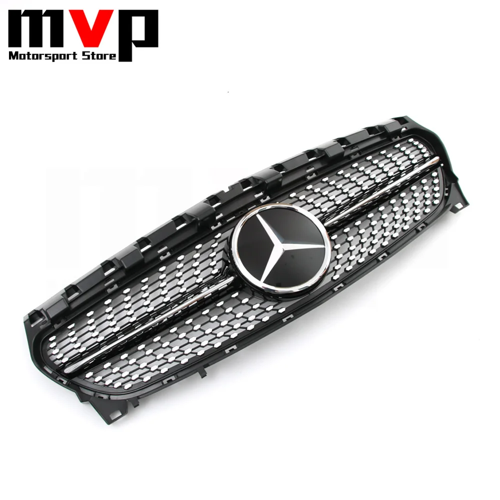 Фото Хромированная решетка бампера в стиле черных бриллиантов с зеркалом, эмблема 3D звезды, значок для Mercedes Benz CLA-Class W117 13-19 CLA200 CLA250 №3