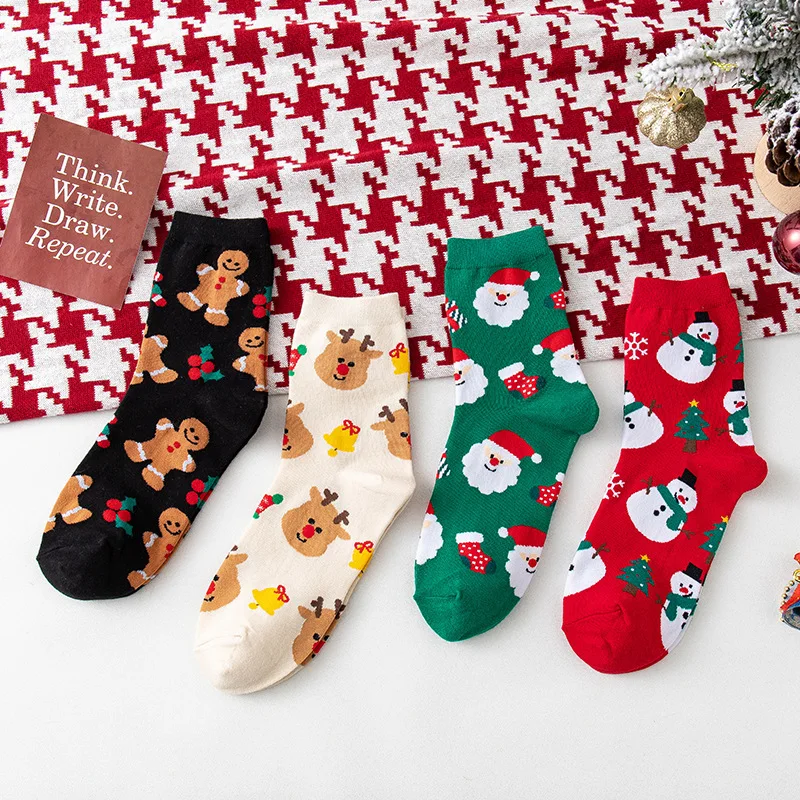 

Christmas Socks Ladies Mid-tube Cotton Socks Autumn and Winter Cute Cartoon Day System Pile Pile Socks Big Red Women's Socks