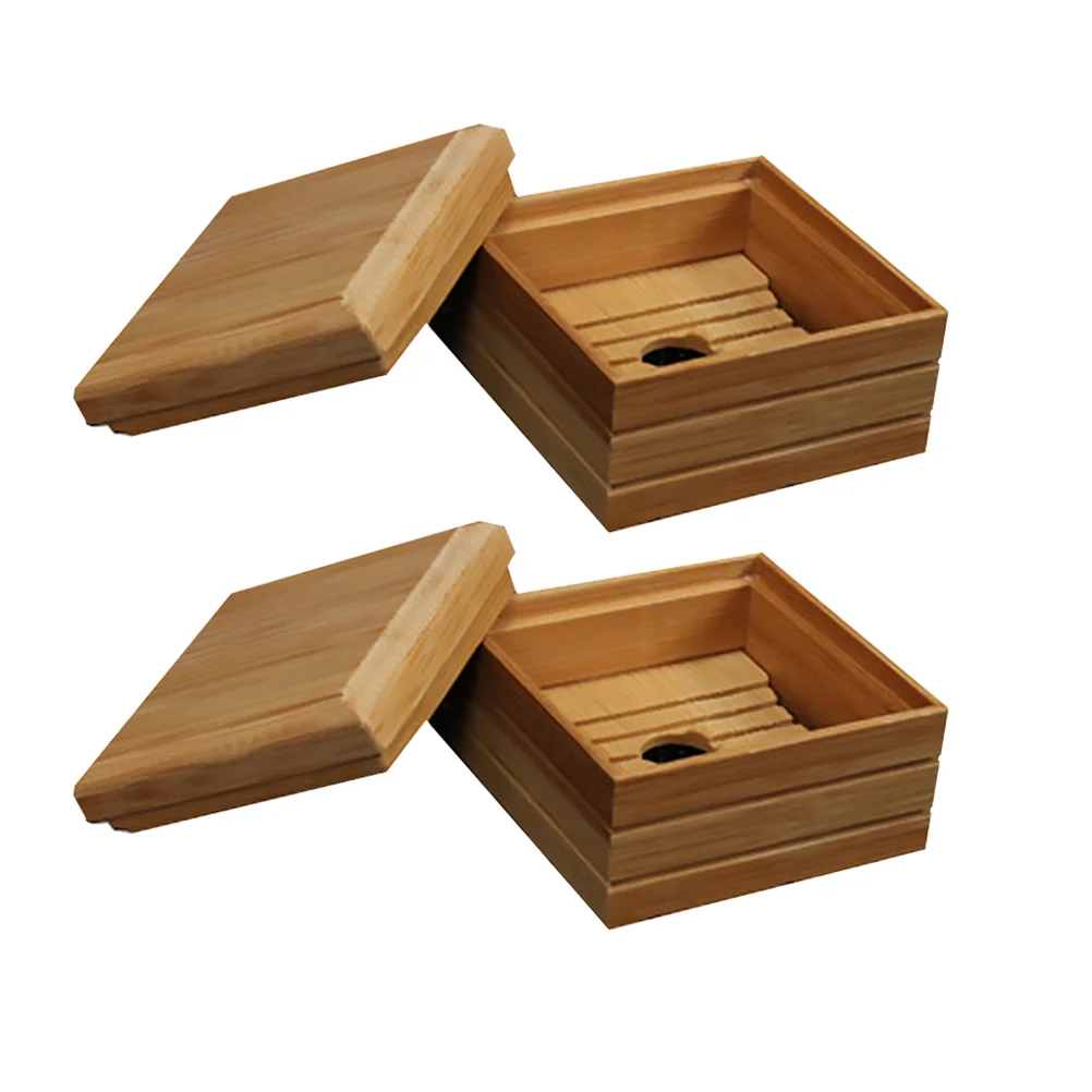 

Soap Holder Dish Lid Bathroom Box Container Bamboo Saver Case Wood Travel Outdoor Drain Bathtub Storage