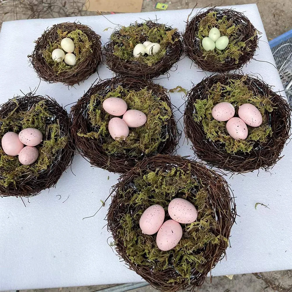 

2022 Easter Bird's Nest Robin Egg Decoration Simulation Rattan Bird's Nest Robin Egg Easter Farmhouse
