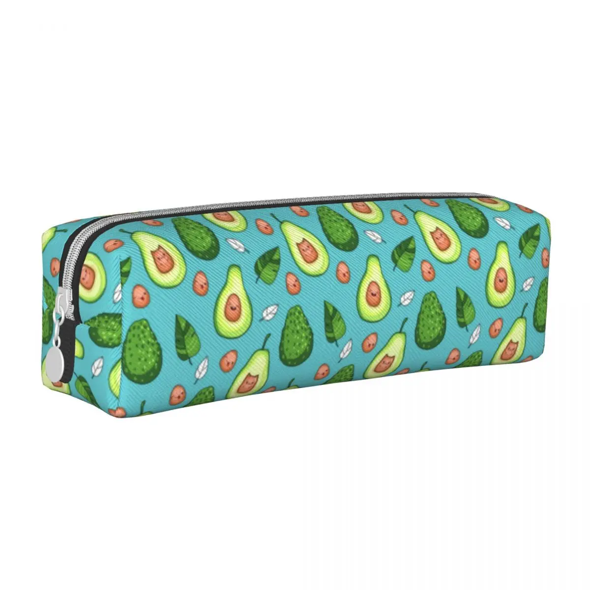 

Green Fruit Square Pencil Case Cute Avocado Print Teens College Leather Pencil Box Fashion Zipper Pen Pouch