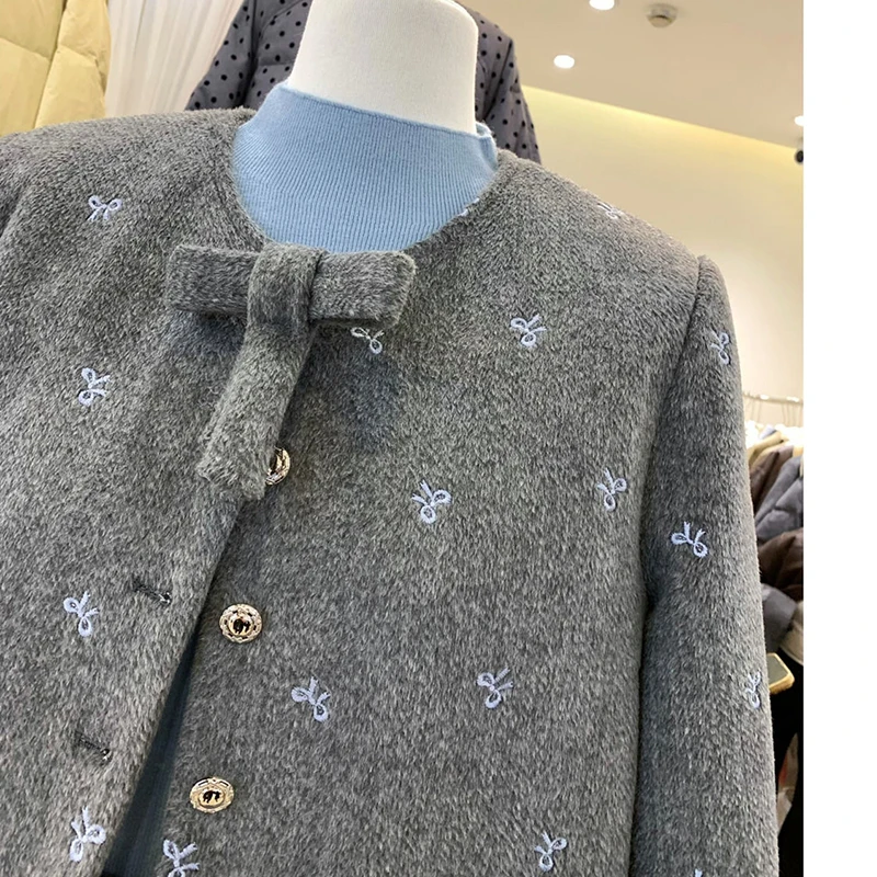 Весенне-зимний комплект из двух предметов с узлом-бабочкой шерстяная меховая