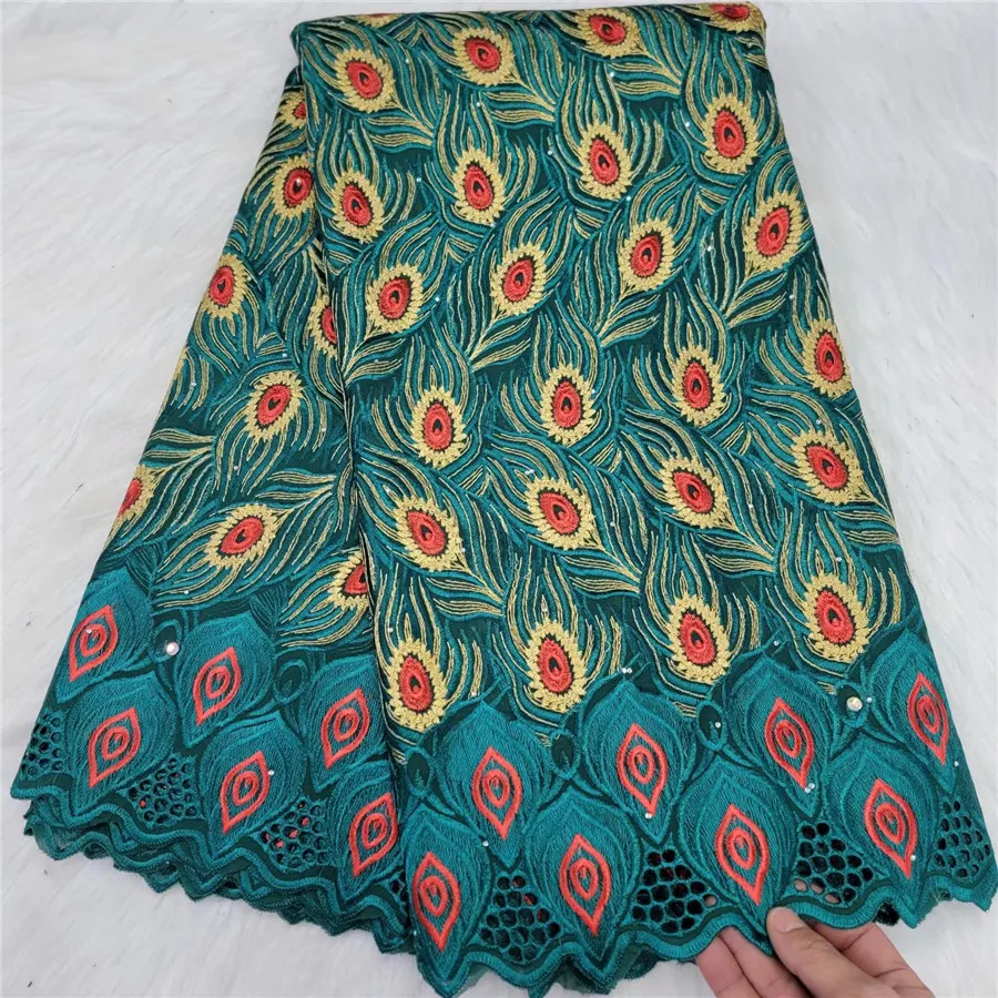 

Teal Green African Cotton Lace Fabric Embroidery Swiss Voile Material Nigerian Cloth Tela Coton Tissu Africain Broderie NC33