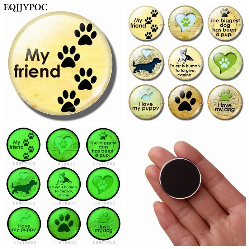 

My Friends Dog 30 MM Glass Cute Whiteboard Magnets for Refrigerators for Fridge Luminous Magnetic Stickers Christmas Home Decor