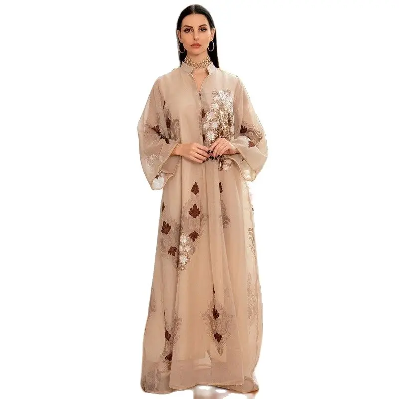 Dubai Kaftan Dress Arabic Luxury Fashion Abaya Embroidered Sequin Evening Gowns Muslim Women Islamic Clothing Eid Mubarak