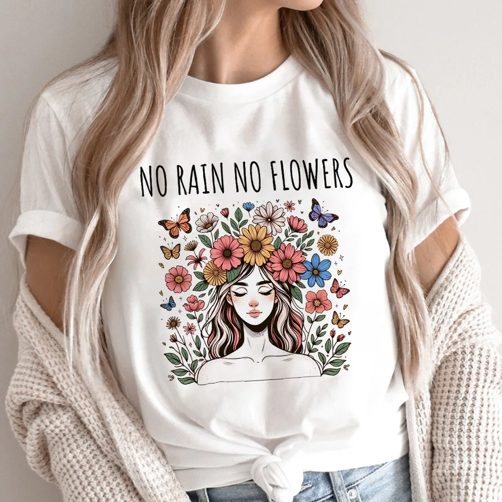 Женская футболка с коротким рукавом и цветочным принтом в стиле Харадзюку |