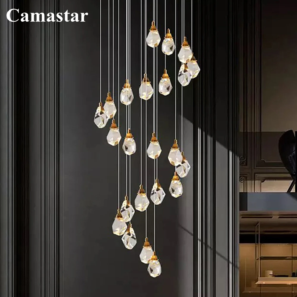 Brass Raindrop Chandelier Modern Cut Crystal Clustre Ceiling Chandelier Lighting LED Diamond Pendant Lamps for Staircase Foyer