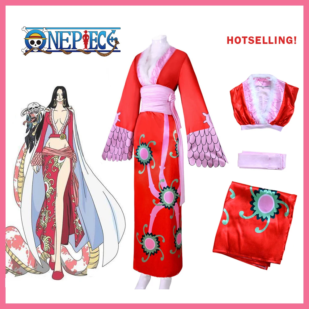 

One Piece Cosplay Boa Hancock Costume Sexy Empire Red Kimono Dress Anime Clothing Halloween Costumes For Women Party Performance