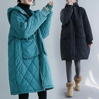 fashion womens cotton padded jacket winter parka warmth loose big pocket hooded midi coat free shipping wholesale new