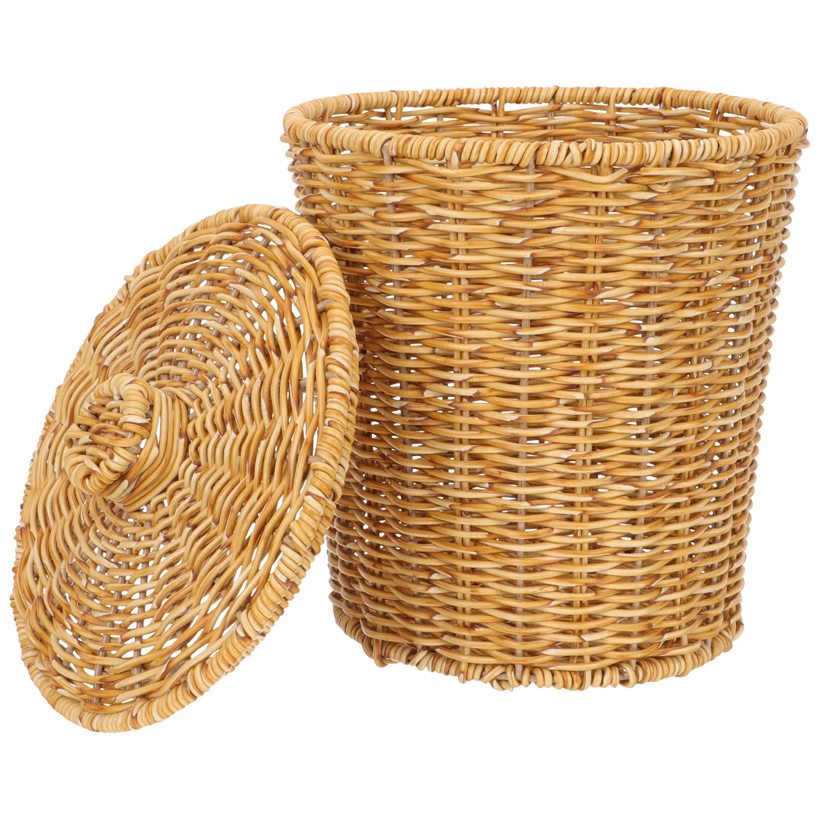 

Imitation Rattan Waste Basket Household Storage Office Woven Container Baskets Sundries