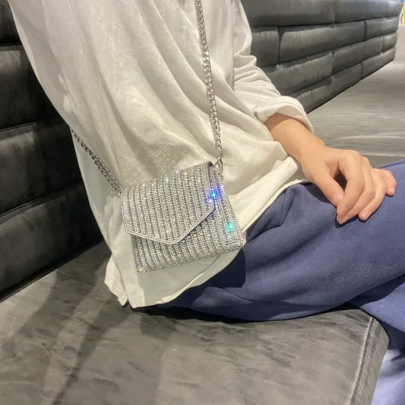 Женская Блестящая Сумка Через Плечо С Цепочкой Мини-клатч Вечерняя