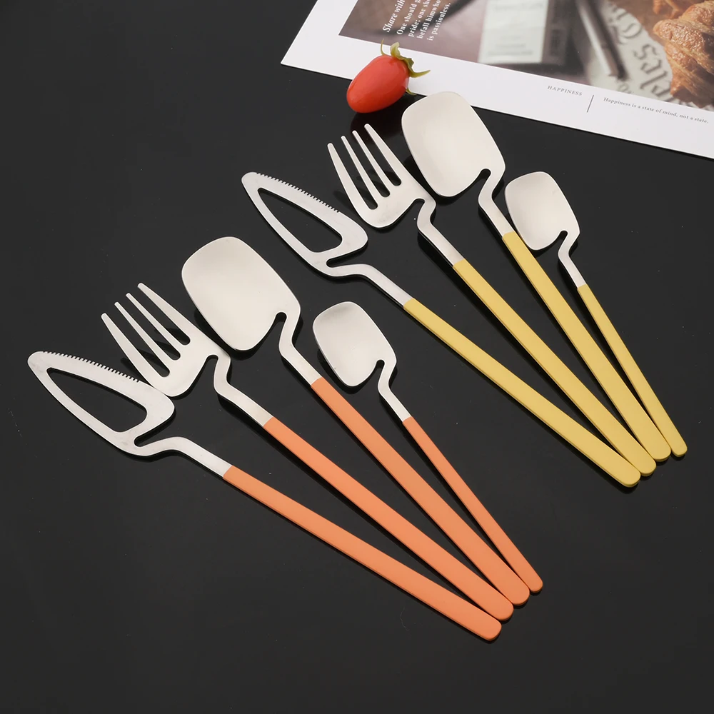 

24Pcs Colorful Dinnerware Set Stainless Steel Cutlery Dinner Set Silver Knife Fork Spoon Silverware Set Kitchen Tableware Set