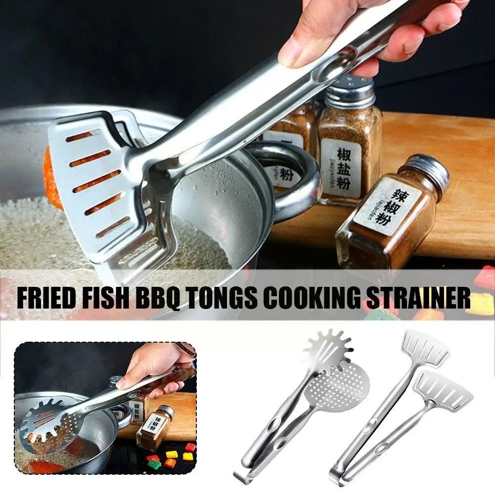 

1pc Stainless Steel Food Clip Multifunctional Fried Kitchen BBQ Spoon Colander&Slotted Useful Cooking Buffet With Fish Item L7H1