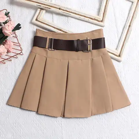 Pleated Short Skirts Korean Fashion Skirts Solid Color A-line Belted Skirt Summer Skirts For Women Casual Streetwear Jupe New