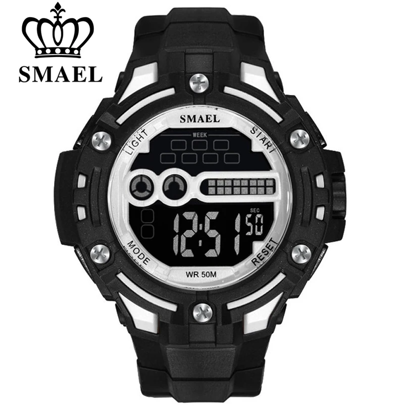 

Часы наручные SMAEL Мужские Цифровые, модные брендовые спортивные светодиодные электронные в стиле милитари, с датой и календарем