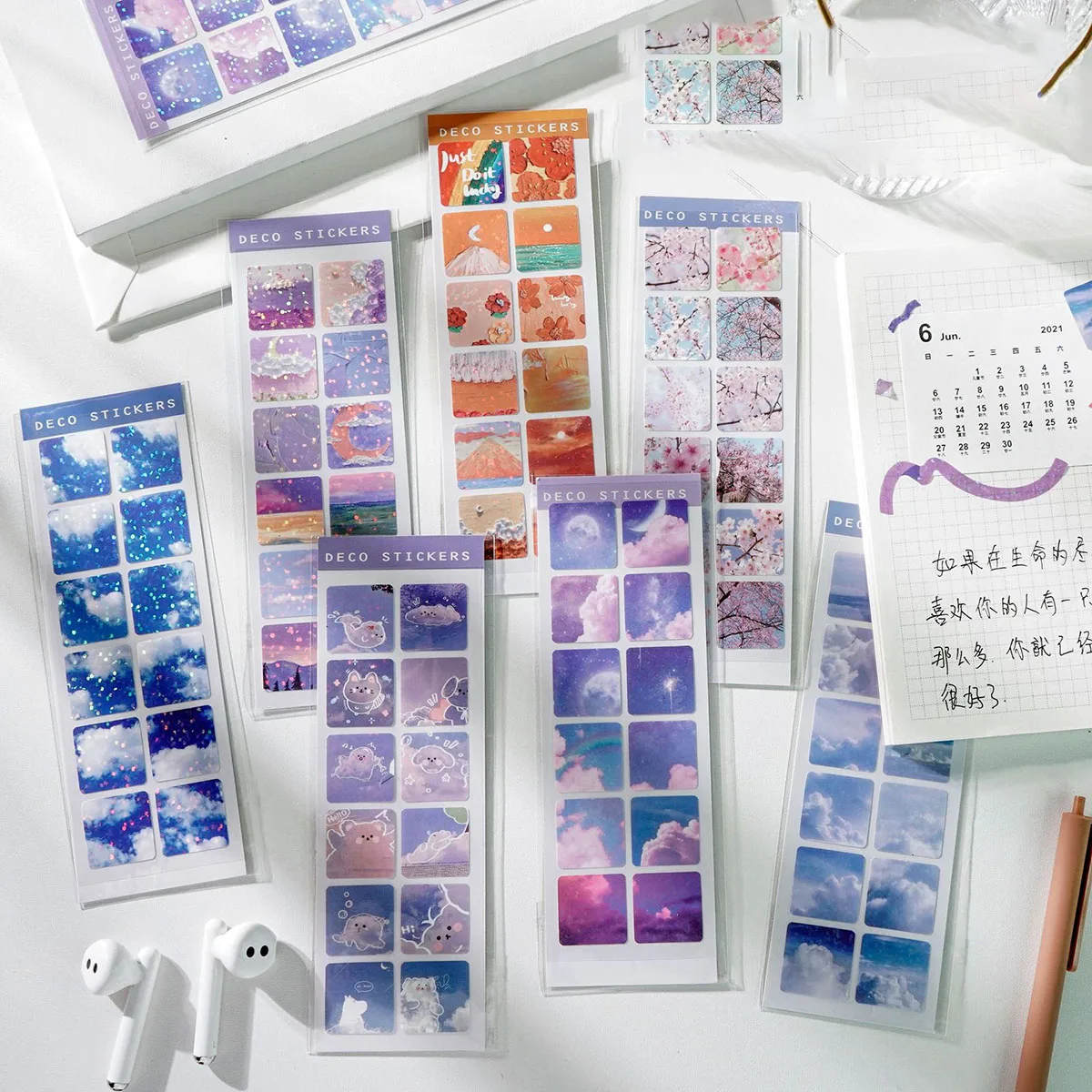 

3Pack Kawaii Cute Fresh Sequin Sticker PVC Ins Style Square Creative DIY Phone Handbook Decorative Stationery Waterproof Labels