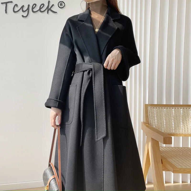 

Wool Coats Long Trench Coat for Women Clothing Spring Autumn Fashion Korean Black Coats and Jackets Women Black Overcoat Zm763
