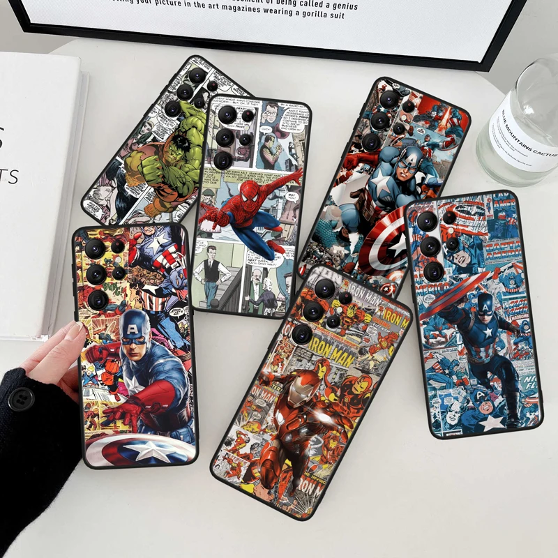 

Spiderman Super Hero Marvel Black Phone Case For Samsung Galaxy S23 S22 S21 S20 FE Ultra Pro Lite S10 S10E S9 Plus 5G