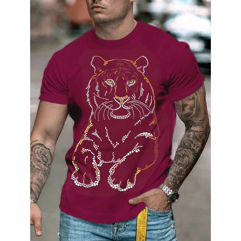

Fashion Mens Clothing High Quality Oversized Tee y2k Beast Rhinestone Designer Short Sleeve Tops Biker Casual Street T-shirts