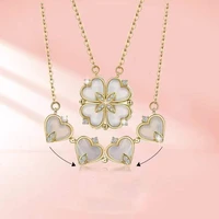 tiktok white fritillaria heart shaped clover pendant two necklace