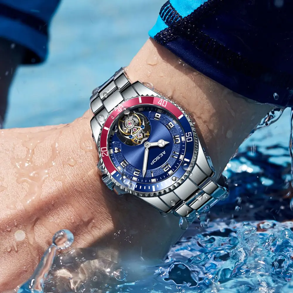 Роскошные мужские часы AESOP с турбийоном светящийся хронограф из нержавеющей