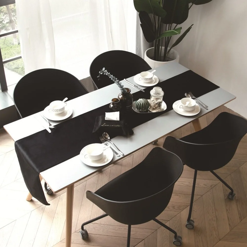 

Luxury Solid Velvet Dutch Table Runner Wedding Decoration Table Tablecloth Track the Foam Runners Home Textile Garden