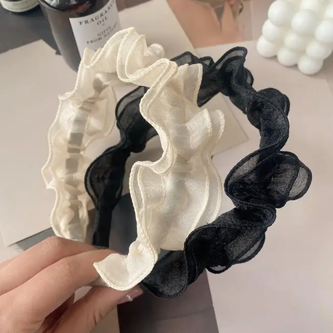 

Korean simple high-end mesh lotus leaf hair bundle elegant women chic hairbands