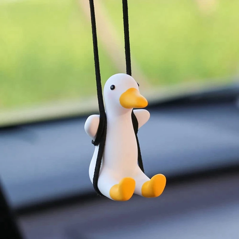 2 Pcs Super Cute Swing Duck Mirror Hanging Car Interior Accessories Rearview Pendant Decoration