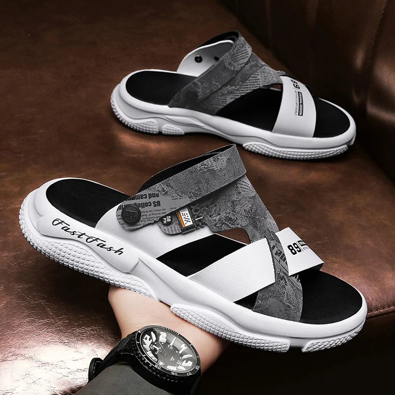 

Qmaigie Men Sandals leather top brand 2023 Summer Sports Leisure Driving Sandals Beach Dual-purpose Men Slippers outdoor sandal
