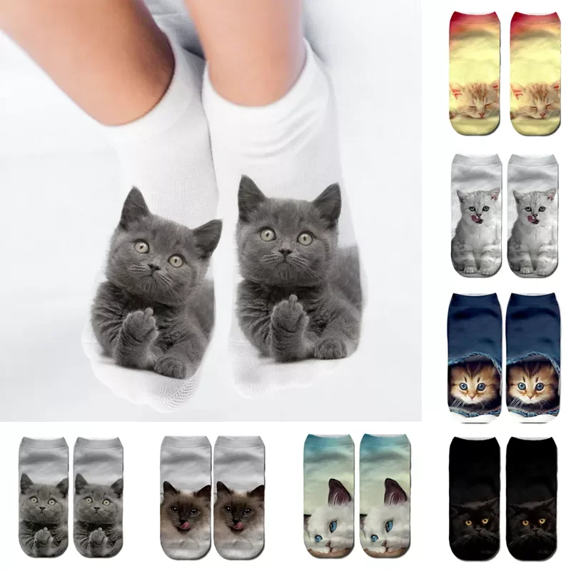 

Cat 3D Print Socks Funny Cute Cartoon Kitten Unisex Short Socks Creative Multiple Cat Face Low Ankle Socks For Women